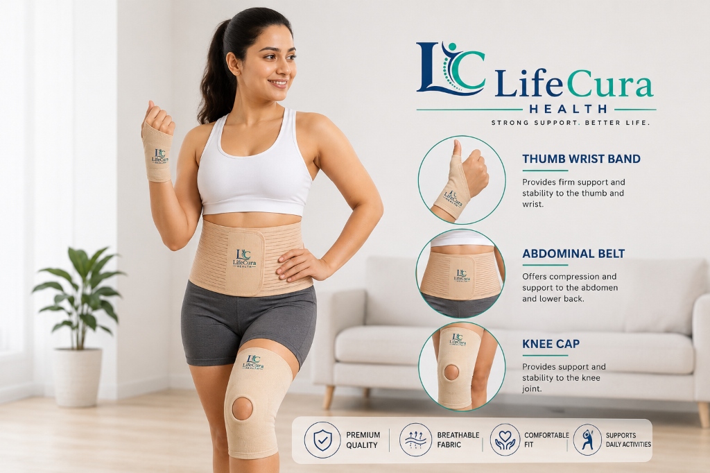 LifeCura Health - Women's Orthopedic Support: Thumb Wrist Band, Abdominal Belt & Knee Cap Support
